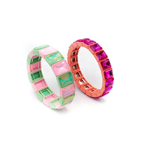 Bracciale YL in ferro smaltato con pietre naturali, con cinturino elastico e piccola cornice quadrata, bestseller transfrontaliero per coppie - Product Image 3