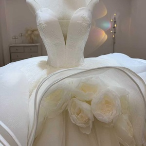 Robe de mariée blanche Lsjj118, coupe princesse, en dentelle cristalline, avec appliques florales 3D, longueur ras du sol, sur mesure - Product Image 4