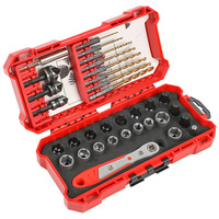Juego de 33 piezas de herramientas manuales OEM de acero S2 con estuche rígido, extractores de tuercas, brocas hexagonales y herramientas de extracción de tornillos hexagonales