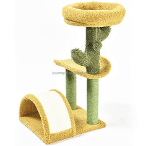 Arbre à chat en contreplaqué de style moderne YOUME avec tunnel, surface de grattage arquée, jeu interactif, certifié ISO et BSCI - Product Image 1