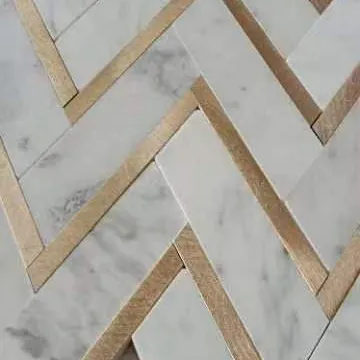 Century Mosaic Stone Carrara Marble mixed Brass Chevron Herringbone Mosaic White Gold Kitchen Backsplash Wall Mosaic Tile