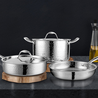Olla de Cocina de Acero Inoxidable 304 de 3 Capas con Tapa de Vidrio, Mini Caldero de Tres Capas, Olla para Arroz de Inducción, Utensilios de Cocina
