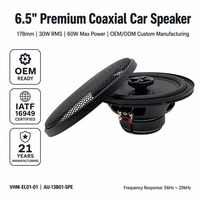 Speaker Mobil Koaksial 6.5 Inch 178mm 3.4 Ohm 30W RMS 60W Max PP Cone Rubber Edge OEM ODM Pabrik Pintu Mobil