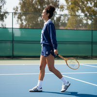 Ensemble de survêtement de tennis pour femmes, sweat-shirt à col polo contrastant, short de survêtement imprimé, bleu marine, ensemble de survêtement 2 pièces, vente en gros
