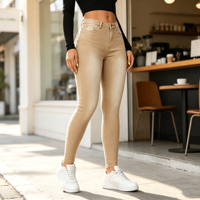Jeans Skinny Femme Taille Basse en Denim Coton Élastique Couleur Camel – Direct Usine