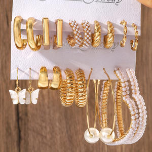 Parures de bijoux fantaisie plaquées or, boucles d'oreilles en alliage imitation perle, style vintage pour femmes, 10 paires - Product Image 5