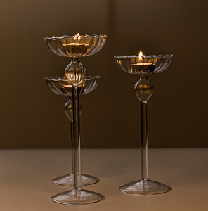 Tempat Lilin & Penyangga Bentuk Bunga Bergaris dari Kaca Borosilikat Gaya Nordik, Tiupan Tangan, Tahan Panas untuk Dekorasi Rumah - Product Image 3