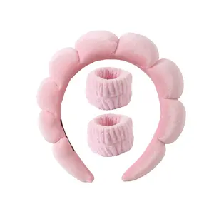 3 Stück Spa Schwamm Terry Handtuch Stoff Haarband Stirnband Armband Sets zum Waschen Gesicht Make-up Stirnbänder für Frauen Mädchen