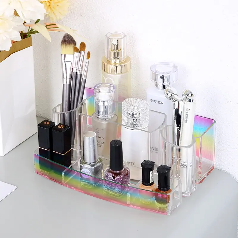 PS transparent home desktop storage tray makeup cosmetic tools skin care plastic makeup organizer with dividers