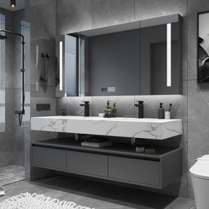 Muebles de Baño Modernos de Lujo, Gabinetes de Madera Contrachapada Montados en la Pared, Encimera de Pizarra, Mueble de Baño Flotante para Hotel o Apartamento con Lavabo Doble - Product Image 1