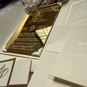 Elegante Juego de Invitaciones de Boda Reutilizables de Cartulina Dorada con Espejo, Juego de Invitaciones Plegables de Lujo con Tarjeta de Confirmación de Asistencia y Tarjeta de Detalles - Product Image 5