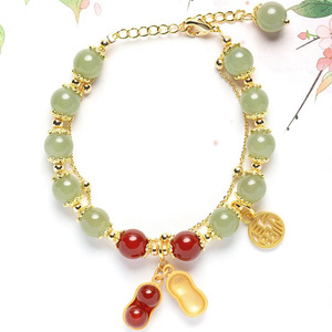 Hetian Jade Peanut Bracelet For Women Red Green Beads Gold Charm Gift Jewelry Fashion Charm Bracelets - Product Image 5