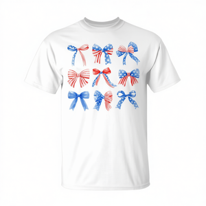 T-shirt pour fille avec nœuds coquette, drapeau américain rouge, blanc et bleu, 4 juillet, manches courtes, col rond, impression numérique, pour enfants et femmes - Product Image 3