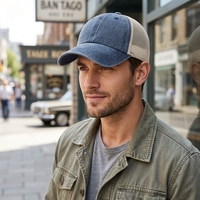 Gorra Trucker Vintage de Sarga de Algodón Lavado Personalizada al por Mayor, Regalo Corporativo, Logotipo de Marca, Parche Impreso por Transferencia Térmica, Parte Trasera de Malla Sin Estructura