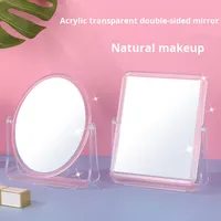 Vente en gros Miroir de courtoisie et de maquillage en acrylique transparent double face Support de bureau rotatif carré et HD Miroir cosmétique personnalisé