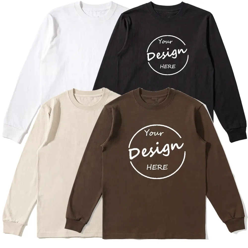 OEM Crew Neck Heavy Cotton TShirt Blank Drop Shoulder Pullover Screen Print Plain Oversized Long Sleeve T Shirt For Men