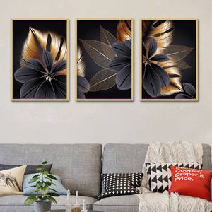 Nouvelle peinture décorative triple feuille d'or noire noyau salon peinture sans cadre - Product Image 1