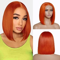 Pelucas FH Super Double Drawn con Cierre de Encaje 4x4, Cabello Virgen Vietnamita, Color Naranja Jengibre, Peluca Corta Bob, Pelucas de Cabello Humano sin Pegamento