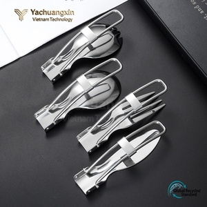 Ensemble de couverts pliables en acier inoxydable, cuillère, fourchette, couteau, vaisselle portable pour le camping en plein air, kit de vaisselle écologique - Product Image 6