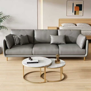 <span class=keywords><strong>Canapé</strong></span> en cuir tendance <span class=keywords><strong>3</strong></span> <span class=keywords><strong>places</strong></span> blanc et beige contrasté, <span class=keywords><strong>canapé</strong></span> moderne de luxe léger et <span class=keywords><strong>confortable</strong></span> pour salon avec pieds en métal élégants - Product Image 3
