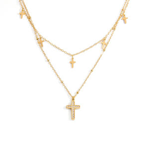 Stainless Steel <b>Cross</b> Pendant Necklace 18K Gold Plated Pave Setting Clavicle <b>Chain</b> For Women Gift Jewelry - Product Image 5