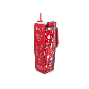 Taza de vacío H&H de 900 ml con diseño navideño y pajita - Product Image 1