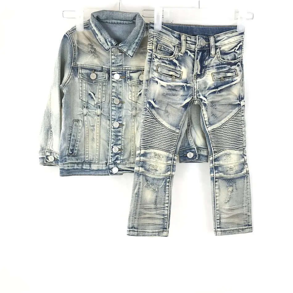 2021 moda popolare abbigliamento per bambini ragazzo stili hip-hop ragazzi in difficoltà jean set slim fit 2-14 anni giacca jean per ragazzi