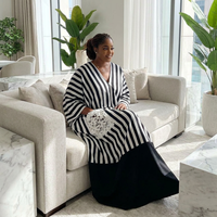 Robe longue décontractée d'été pour femme grande taille, style Bubu, élégante, noire à rayures blanches, avec poches en dentelle – Nouvelle collection 2025 – Vente en gros