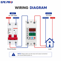 Protecteur de tension et de courant réglable EPEPRO 2P 100-450V, dispositif de protection contre les surtensions, les sous-tensions et les surintensités avec reconnexion automatique