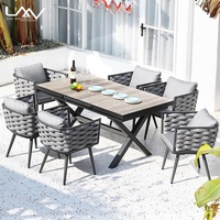 Table à manger en plein air, réglable, extensible, longue, jardin, patio, Rectangle, carreaux de céramique, plateau en métal, Table à manger