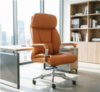 Chaise de bureau pivotante moderne, dossier haut, en cuir PU, chaise de patron avec hauteur réglable, structure en bois durable pour bureau à domicile