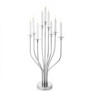 Luxury Silver Stainless Steel 9-Light Candelabra <b>Candle</b> <b>Holder</b> for Wedding Centerpieces, Christmas, Banquet, Hotel & Event Decor - Product Image 1