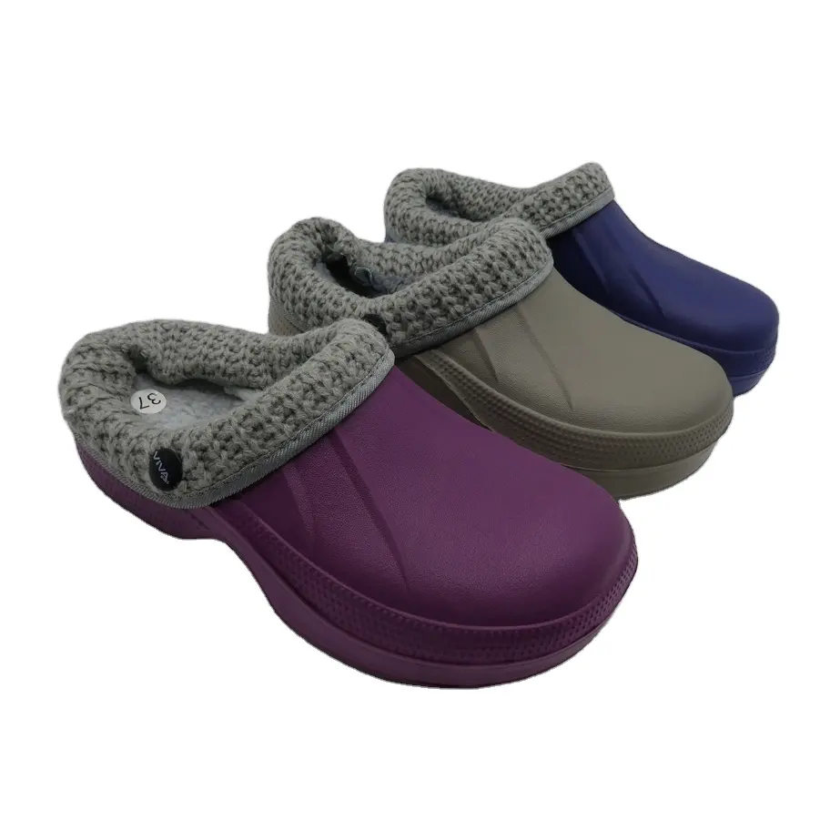 Wholesale Men Garden Clogs Furry Shoes Winter Kitchen Shoes Warm Lining platform clogs Slip On Slides Shoes