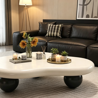Table basse moderne et durable en forme de nuage blanc avec panneau en bois irrégulier pour salon, meubles de maison