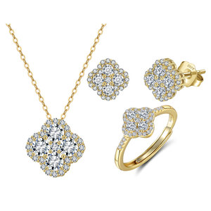 مجوهرات رايننتين LZS09 الفاخرة أربع أوراق البرسيم 8A مكعب الزركونيا الاشتباك طقم مجوهرات الفضة للنساء - Product Image 1