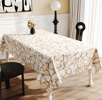 Nappe carrée de luxe en PVC avec bordure en dentelle cyan et or, couleur et taille personnalisables, imperméable, anti-taches, écologique, type torchon de cuisine