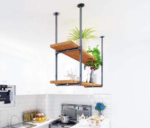Supports d'<span class=keywords><strong>étagère</strong></span> en métal en forme de U, fixation au <span class=keywords><strong>plafond</strong></span>, support de suspension en tuyau de fer noir pour <span class=keywords><strong>cuisine</strong></span> - Product Image 1