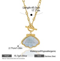 Ensemble collier pendentif et boucles d'oreilles créoles en acier inoxydable avec coquille bleue, bijoux océaniques minimalistes d'été T680