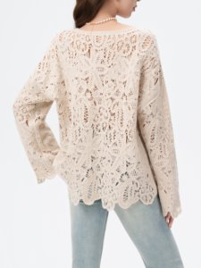 Suéter <span class=keywords><strong>de</strong></span> ganchillo para mujer Cuello redondo Patrón floral Suéter <span class=keywords><strong>de</strong></span> lana Ropa <span class=keywords><strong>de</strong></span> ganchillo Con <span class=keywords><strong>hilo</strong></span> dorado - Product Image 4