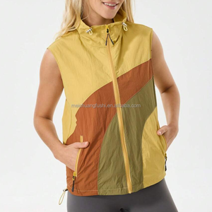 <span class=keywords><strong>Gilet</strong></span> coupe-vent rétro color-block personnalisé pour femme, col montant, sans manches, fermeture éclair, léger, sportif, utilitaire, OEM - Product Image 1
