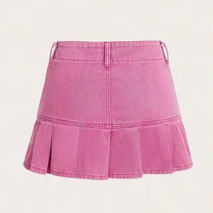 WS192 Custom Pleated Jean Skirts Women's Denim Skirts Pink Mini Skirts For Women