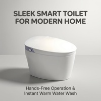 WC intelligent économique monobloc avec chasse automatique, siège allongé chauffant, capteur de pied, compatible S-Trap/P-Trap