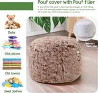 Poufs modernes ronds et moelleux en fausse fourrure avec rembourrage en mousse et rangement, repose-pieds en tissu