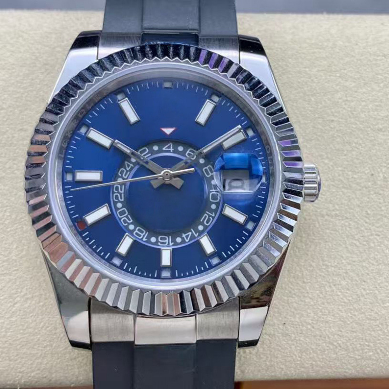 Cassa argento-quadrante blu-nastro blu