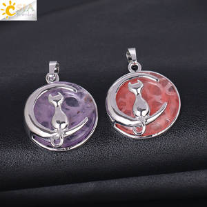 CSJA liontin bulan kucing cantik baru 2020 jimat liontin keberuntungan batu Opal bulat penyembuhan alami untuk pembuatan kalung F334 - Product Image 2
