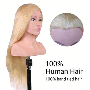 Cabeza <span class=keywords><strong>de</strong></span> entrenamiento <span class=keywords><strong>de</strong></span> cabello humano liso Remy 100% indio al por mayor con hombros - Maniquí <span class=keywords><strong>de</strong></span> peluquería para corte y trenzado con abrazadera - Product Image 1