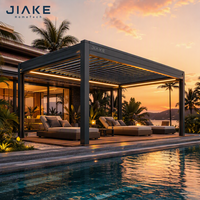 Pergola motorisée en aluminium à lames orientables Jiake avec éclairage LED d'ambiance, abri extérieur écologique pour villas de luxe et zones de piscine