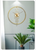 Dekorasi rumah jam dinding Nordik abstrak, hiasan rumah logam emas melingkar ganda Vintage elegan