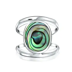 2021 Newest Boho Double Shank Oval Abalone Shell Sterling Silver Ring For Women Gift