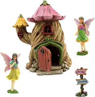 Ensemble de 4 pièces de fées miniatures de jardin en résine Mini figurine adorable Kit d'accessoires féeriques personnalisés pour la décoration extérieure de la cour